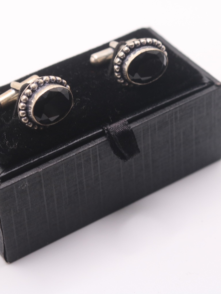 Sterling 925 Black Faceted Onyx Cufflinks